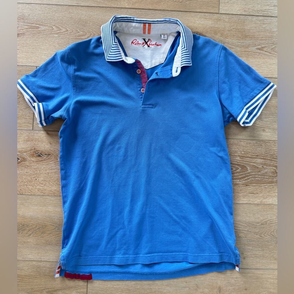 Robert Graham Men's Luxury Polo w Striped Collar, Cuffs & Contrasting Detail, M